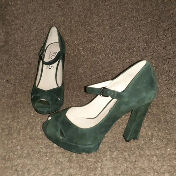 KORS MICHAEL KORS-Padova-Dark Green Suede Platform Pumps-Near Mint-Size 6M - Picture 1 of 7